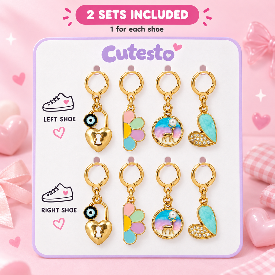Lucky Girl Era – Evil Eye Heart Lock Shoe Charm Set of 4