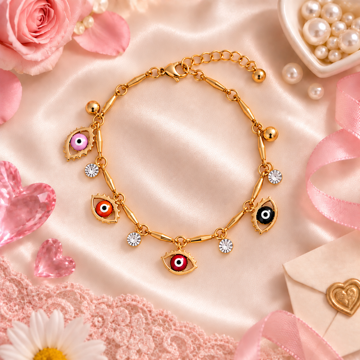 Rainbow Nazar – Multicolour Crystal Evil Eye Bracelet