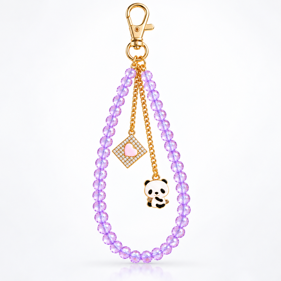 Panda Pookie – Lilac Beaded Bag Charm Keychain