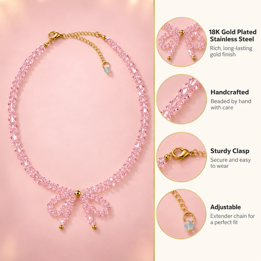 Bow Down – Pink Crystal Coquette Bow Necklace