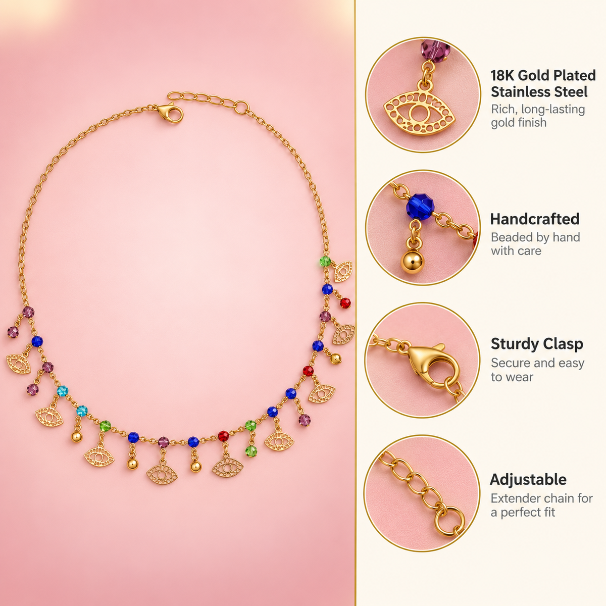 Nazar Squad – Multicolour Evil Eye Charm Necklace