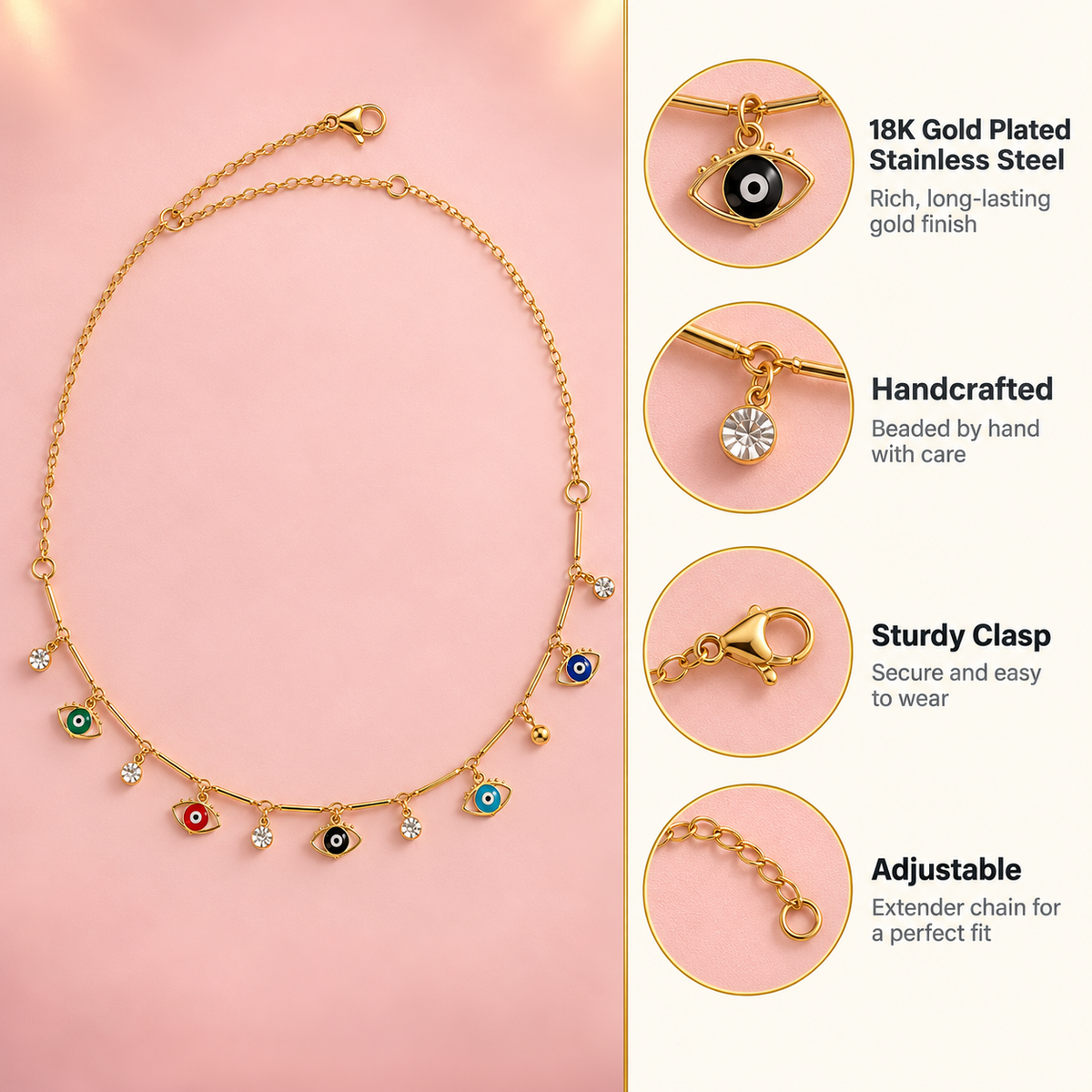 Rainbow Nazar – Multicolour Crystal Evil Eye Necklace