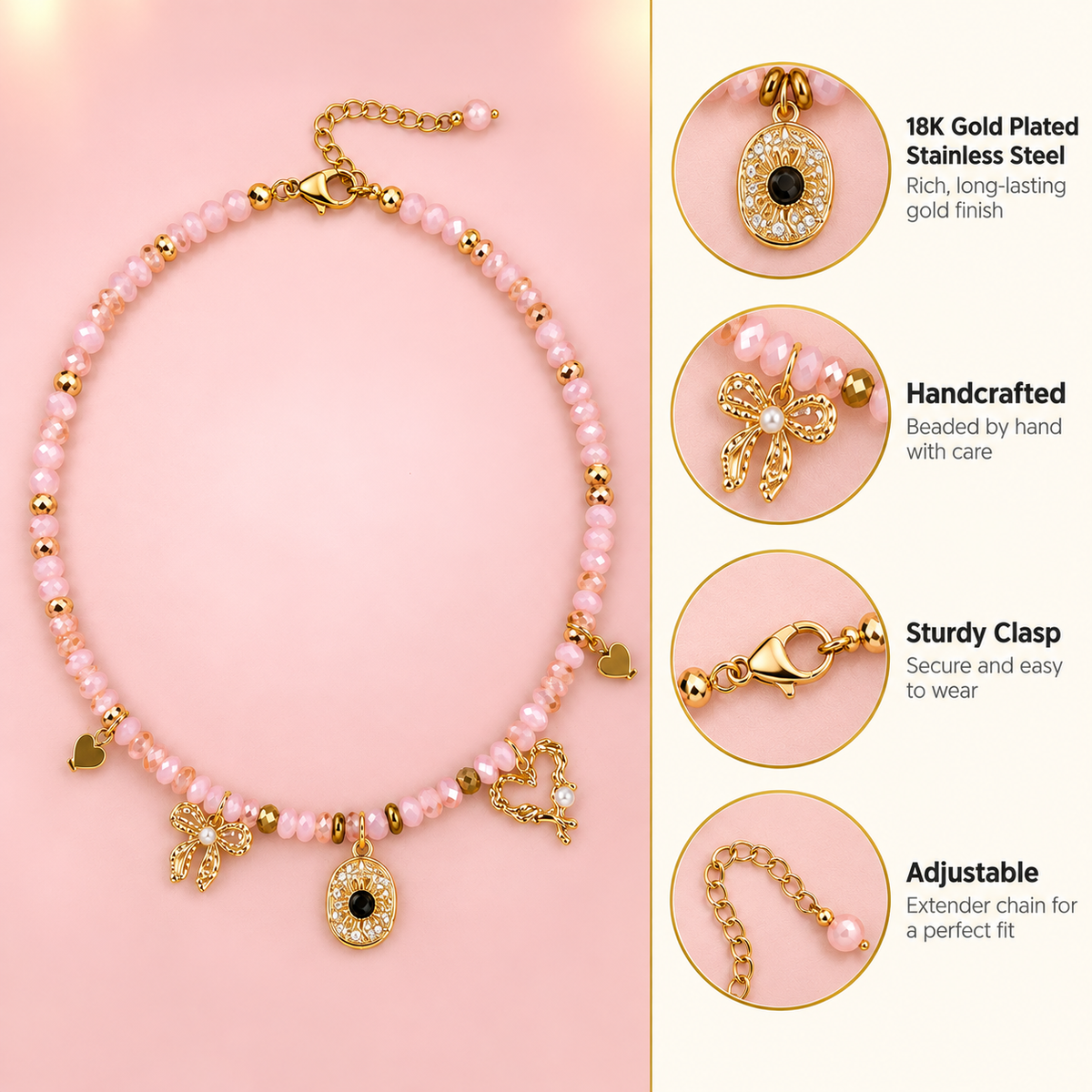 Soft Launch – Pink Beaded Love Charm Necklace