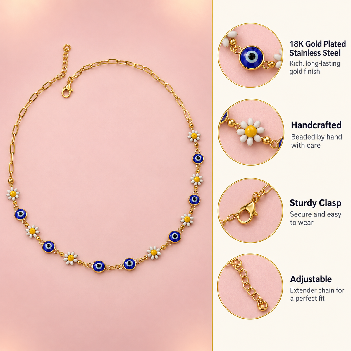 Daisy Nazar – Daisy & Evil Eye Charm Necklace