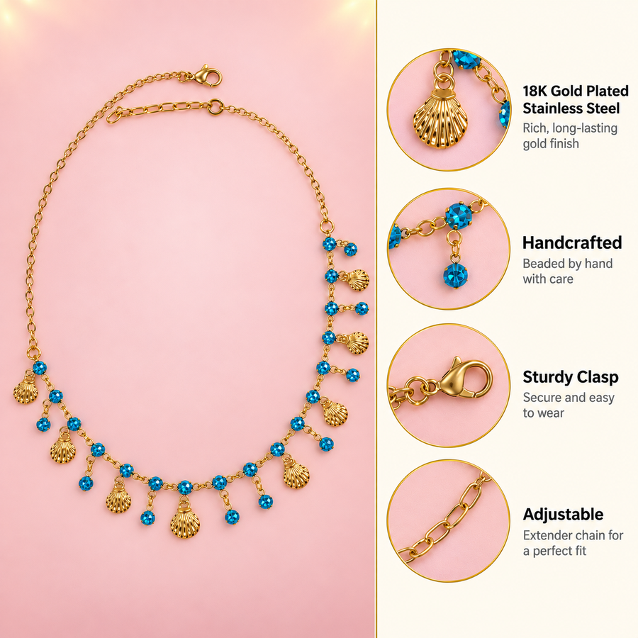 Ocean Girl Era – Blue Crystal Seashell Charm Necklace