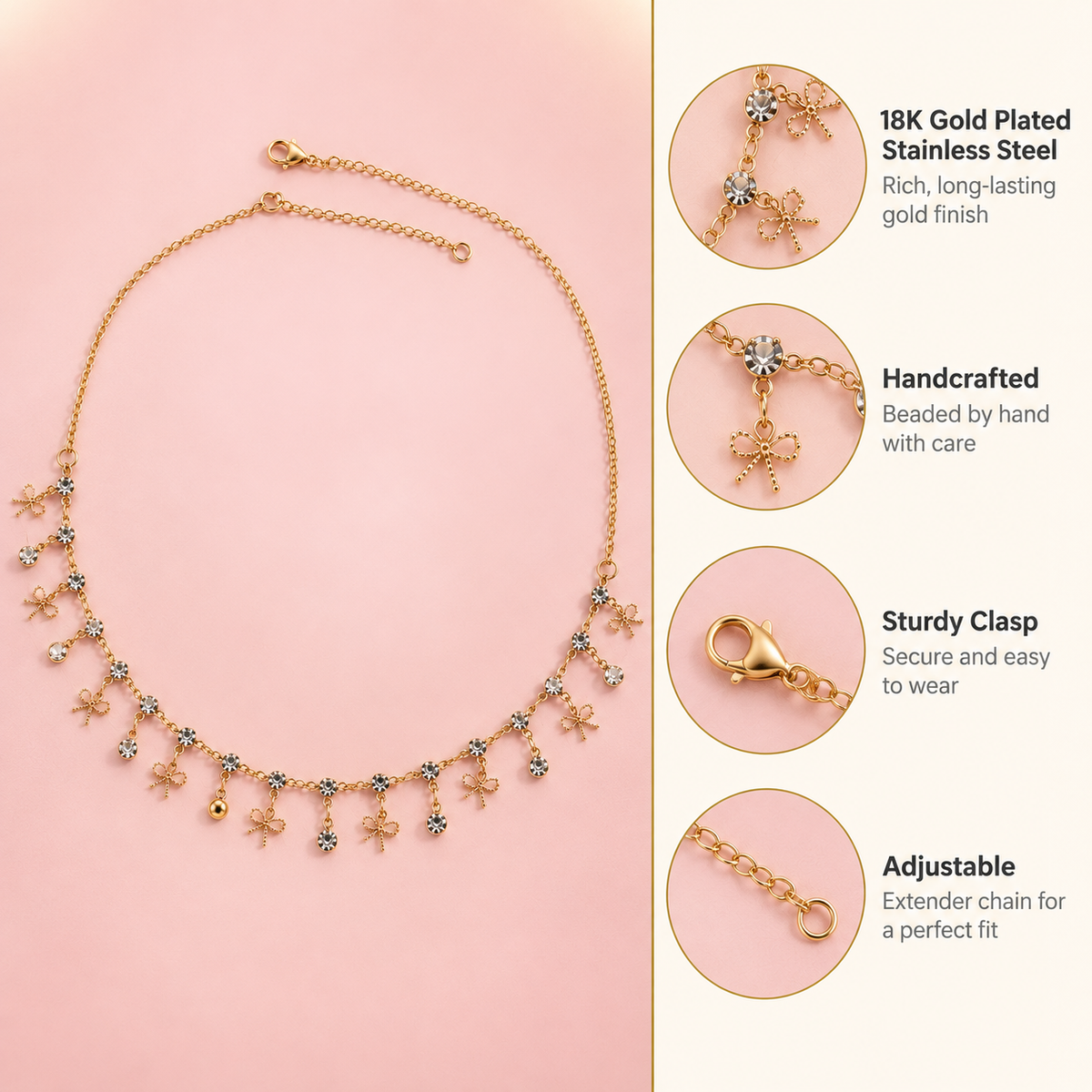 Put a Bow On It – Gold Bow & Crystal Drop Necklace