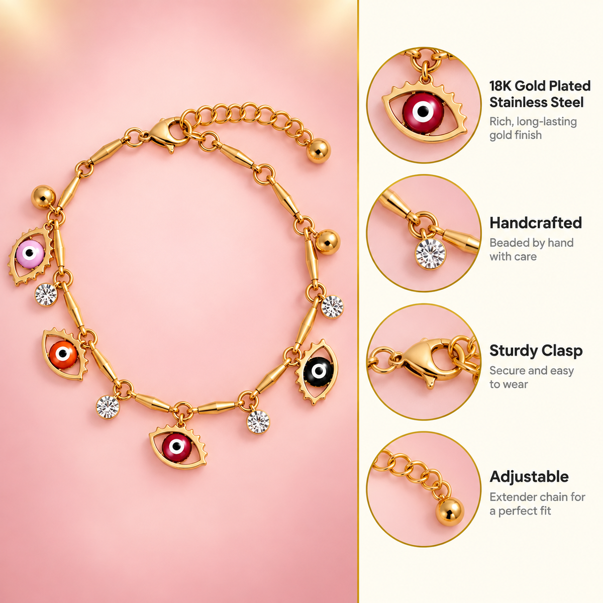 Rainbow Nazar – Multicolour Crystal Evil Eye Bracelet