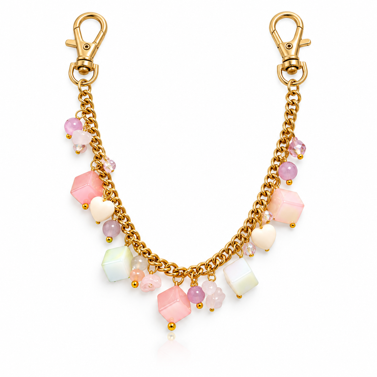 Candy Shop – Pastel Cube & Heart Gold Bag Chain