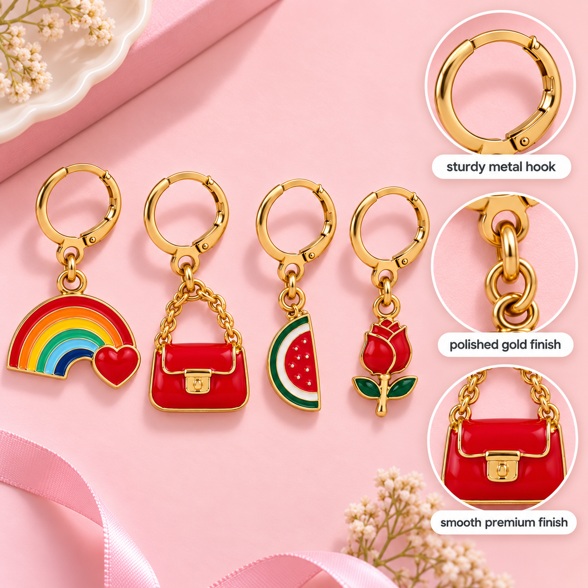 It Girl – Rainbow, Rose & Watermelon Shoe Charm Set of 4