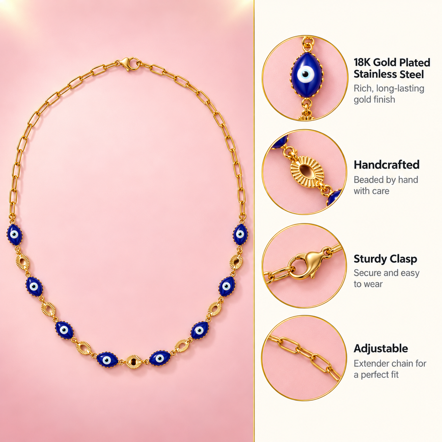 Side Eye – Navy Evil Eye Gold Necklace
