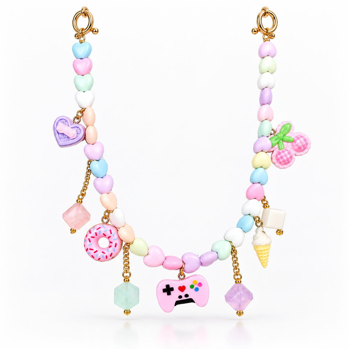 Snack Attack – Pastel Heart Bead Kawaii Charm Bag Chain