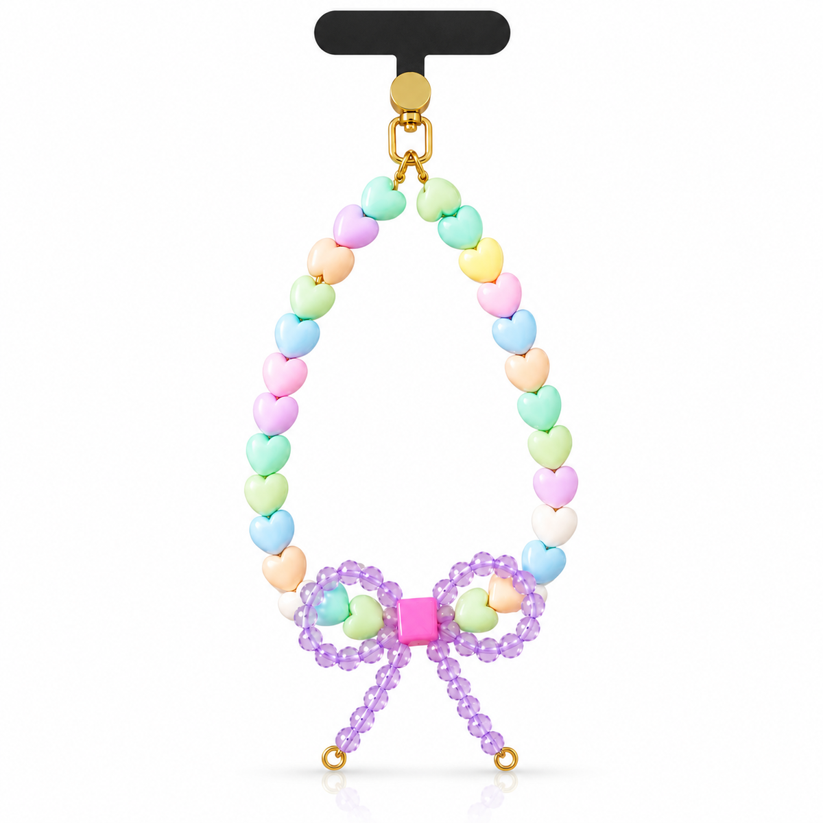 Sweetheart Bow – Pastel Heart Beaded Phone Charm