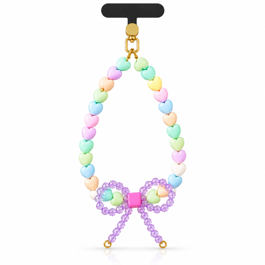 Sweetheart Bow – Pastel Heart Beaded Phone Charm