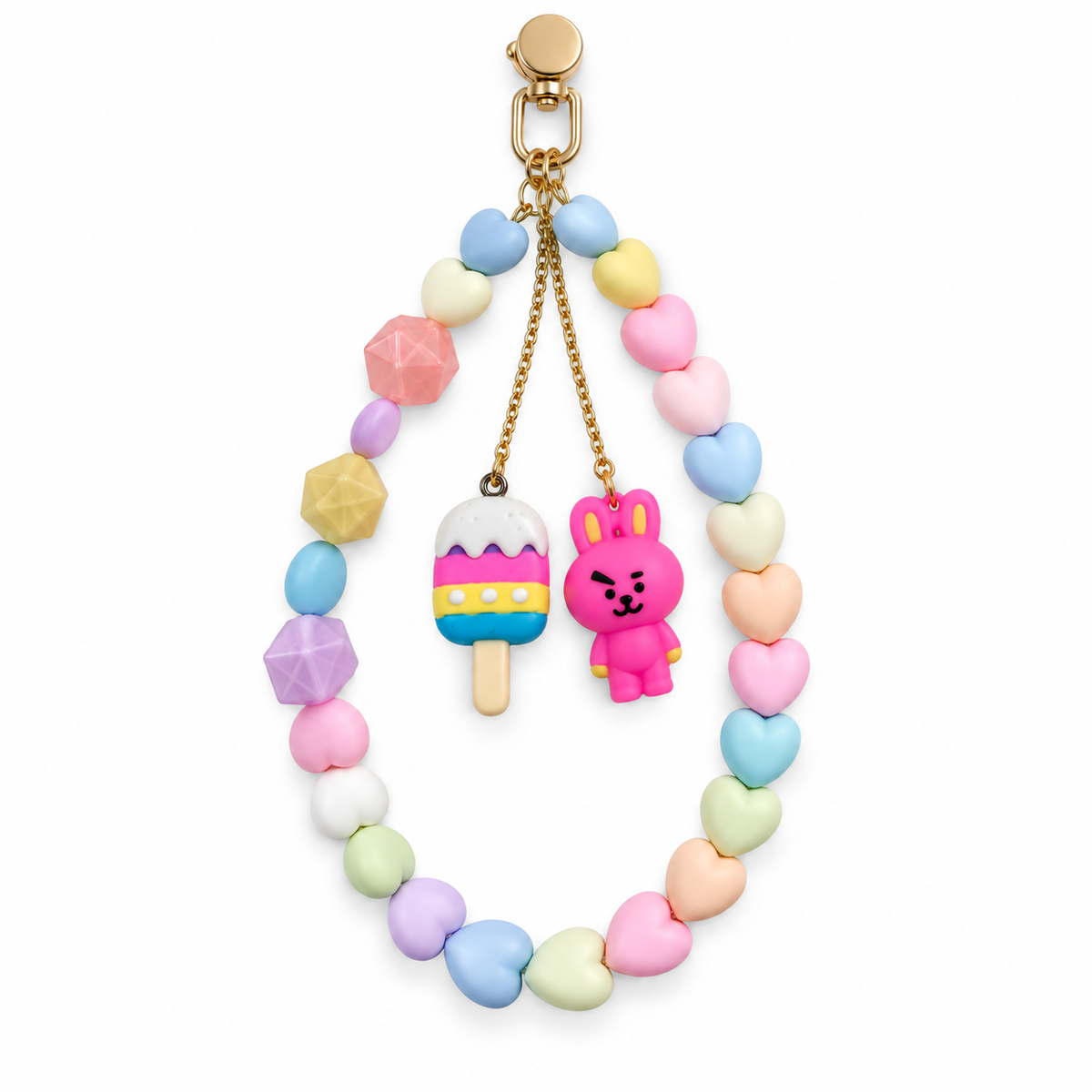 Sweet Tooth – Pastel Heart Phone Charm with Popsicle & Bunny