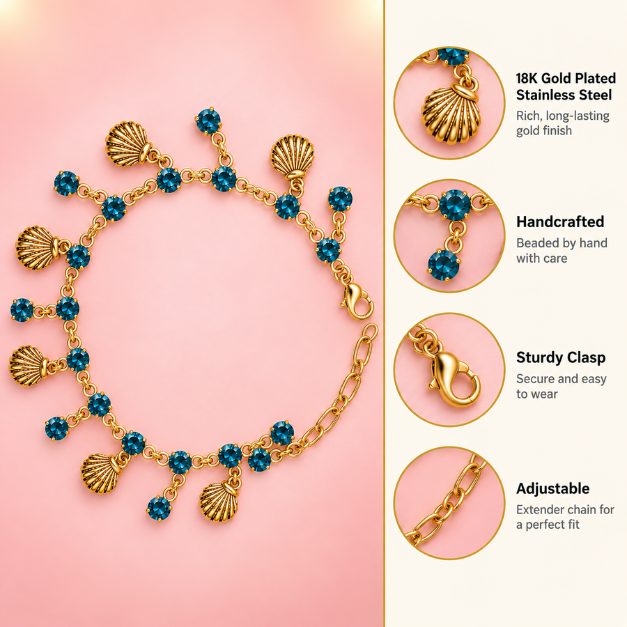 Ocean Girl Era – Blue Crystal Seashell Charm Bracelet