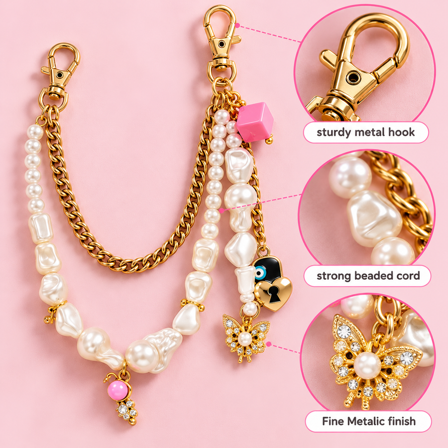 Pearlcore – Layered Pearl & Gold Chain Bag Charm