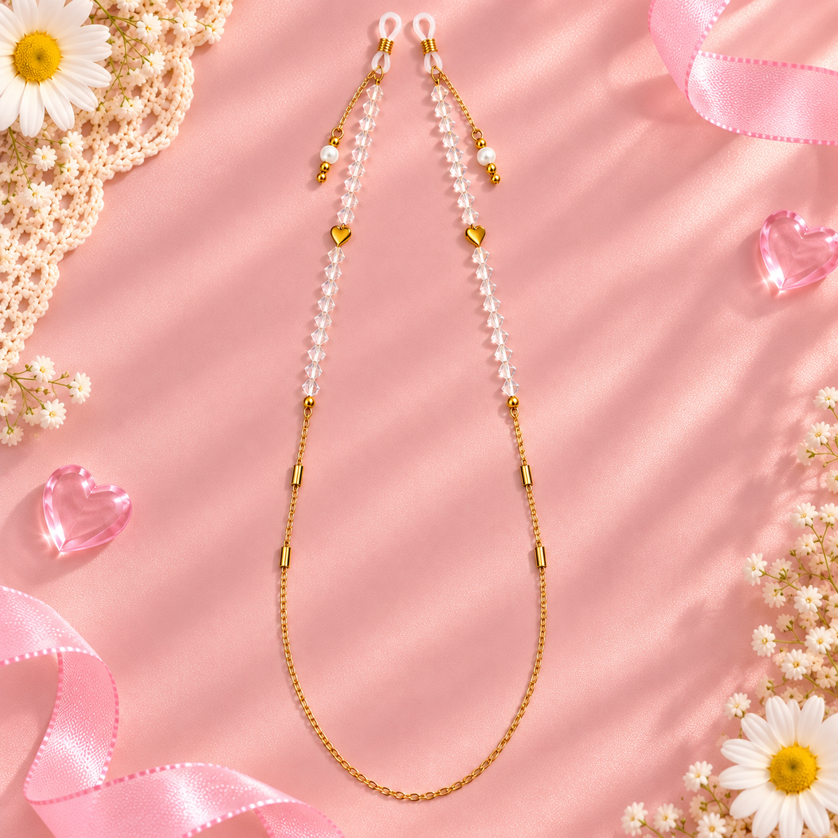 Crystal Crush – Clear Crystal & Gold Heart Sunglass Chain