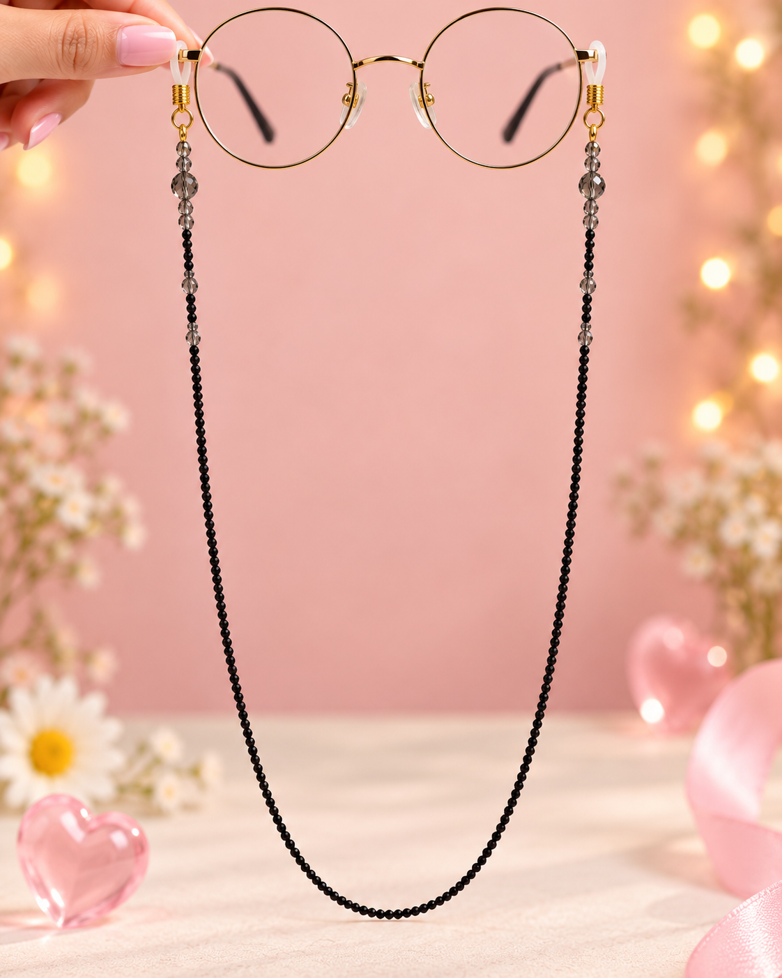 Dark Mode – Black Beaded Sunglass Chain