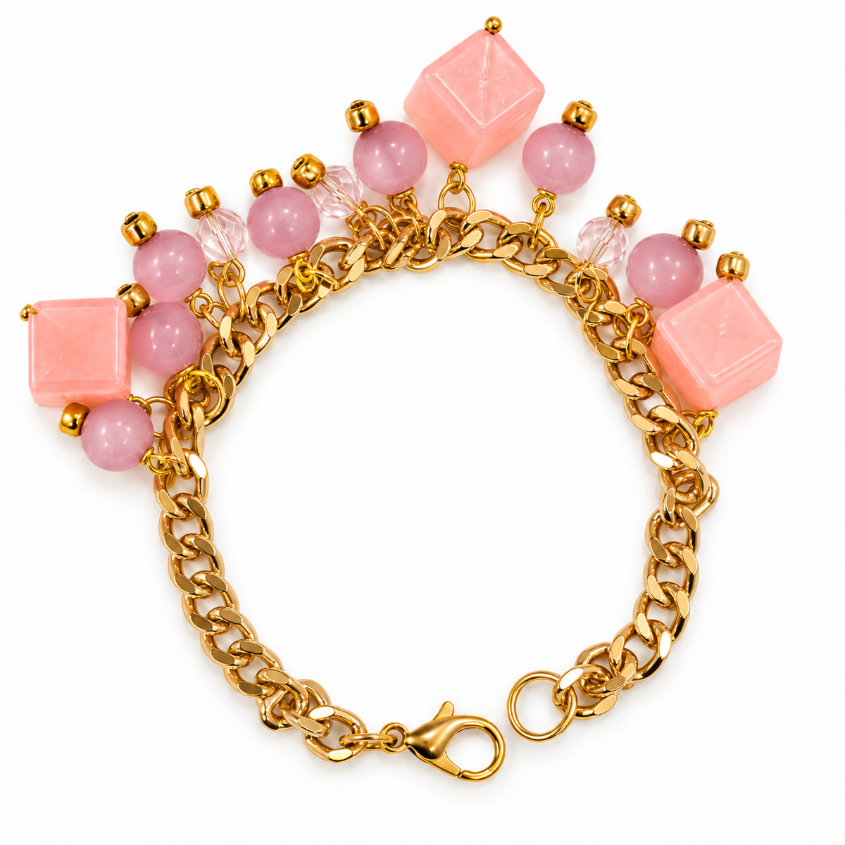 Sugar Cube – Pink & Lilac Beaded Gold Chain Bracelet