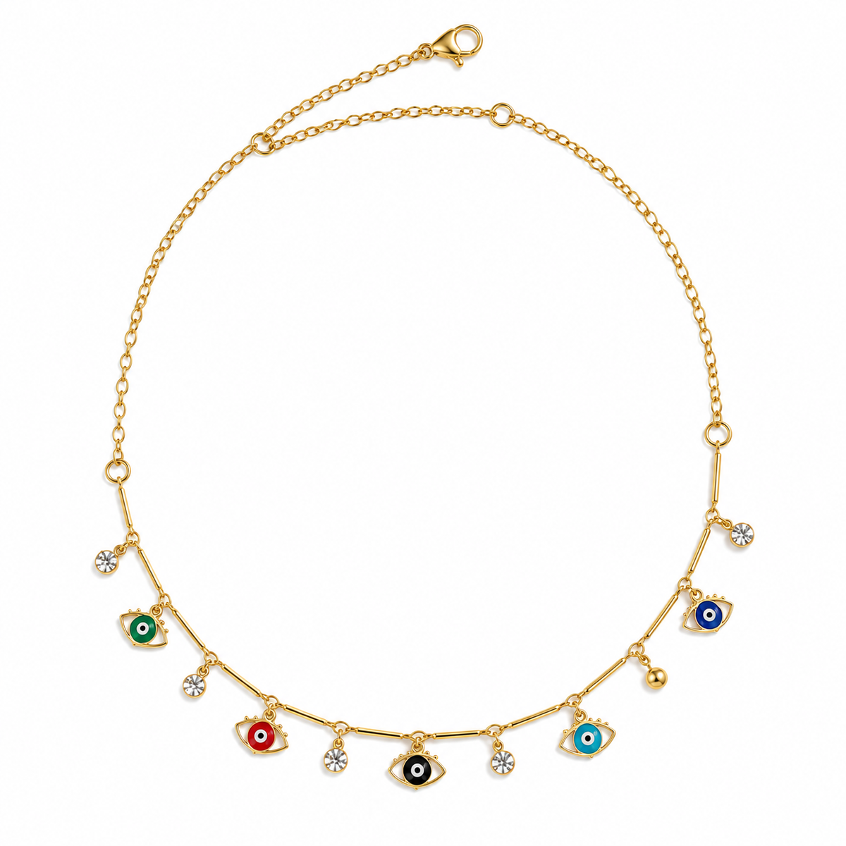 Rainbow Nazar – Multicolour Crystal Evil Eye Necklace