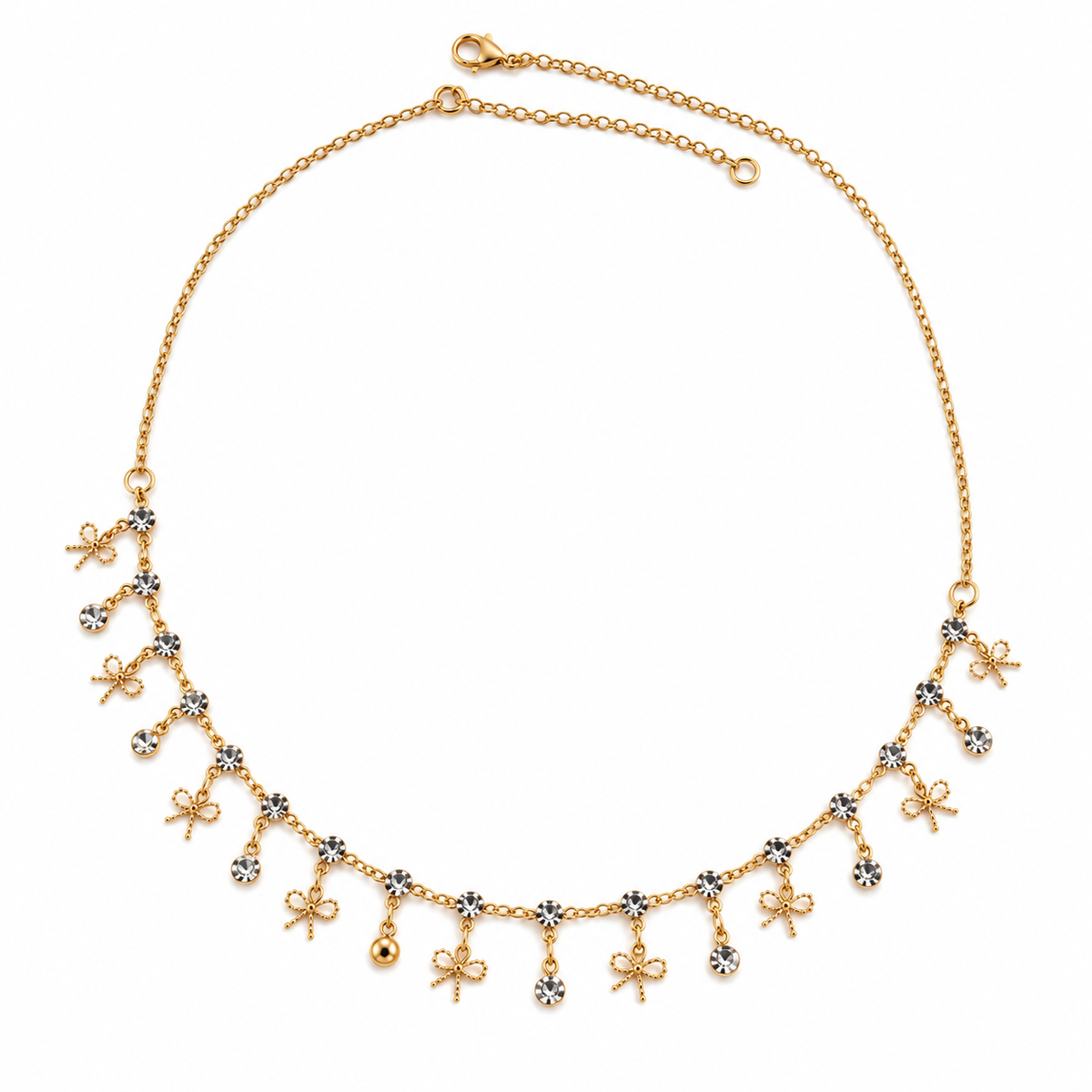 Put a Bow On It – Gold Bow & Crystal Drop Necklace