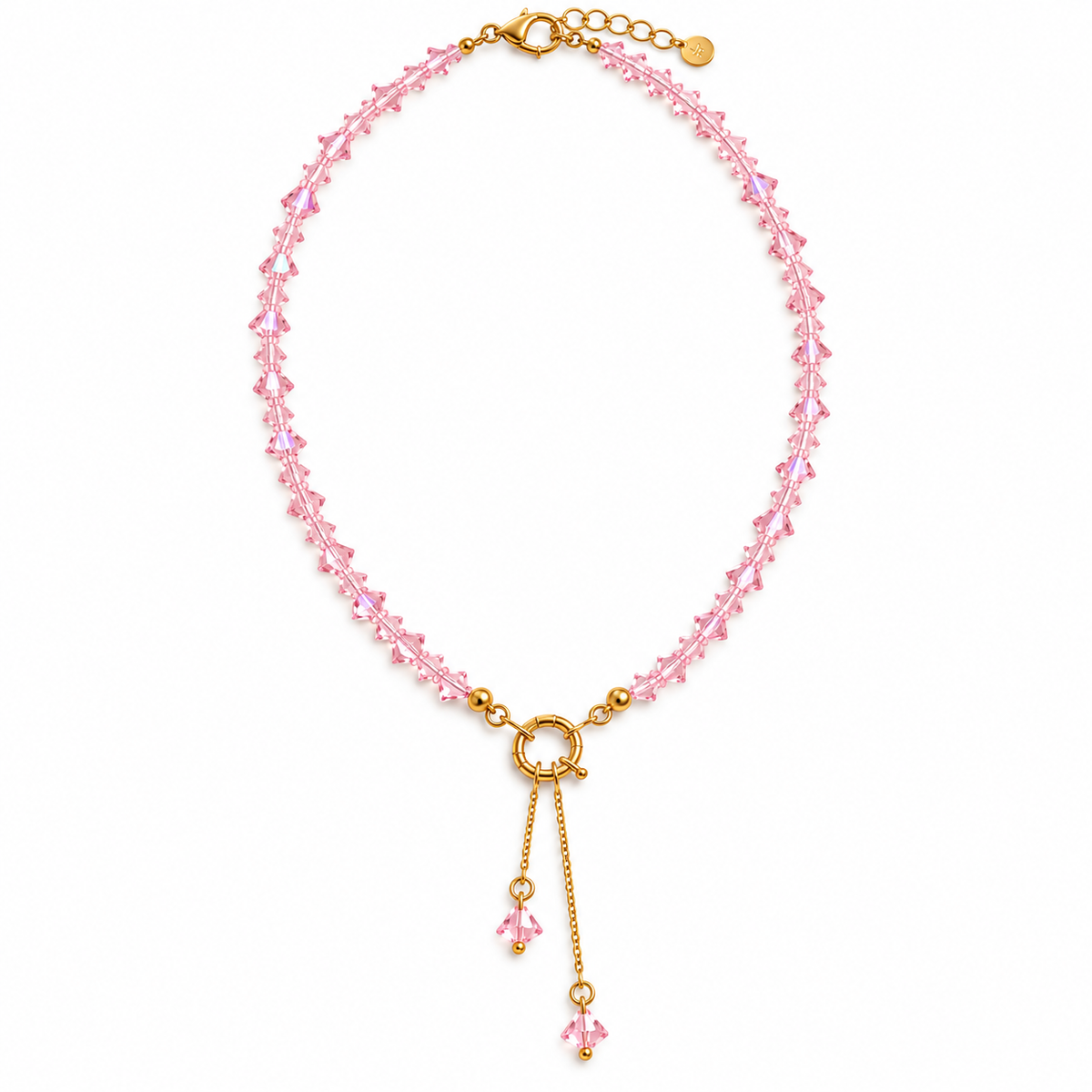 Pink Drip – Pink Crystal Beaded Lariat Necklace