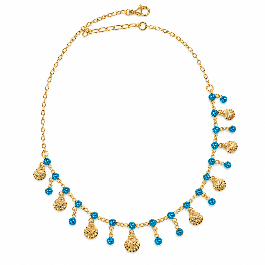 Ocean Girl Era – Blue Crystal Seashell Charm Necklace