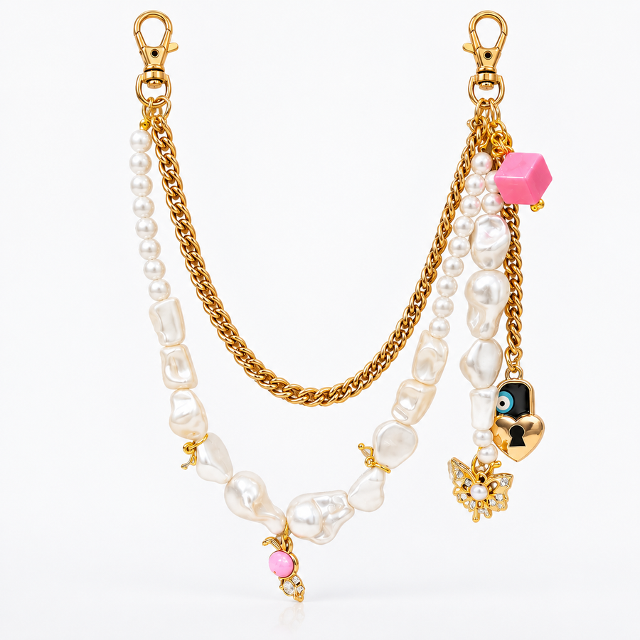 Pearlcore – Layered Pearl & Gold Chain Bag Charm