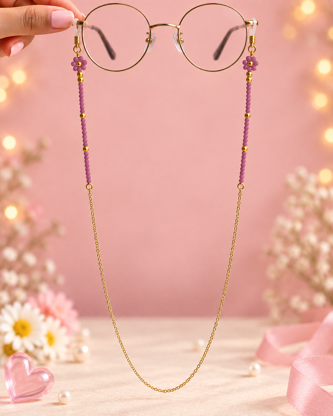 Daisy Era – Purple Beaded Daisy Sunglass Chain