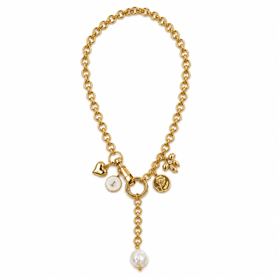 Main Character – Chunky Gold Charm Necklace with Pearl