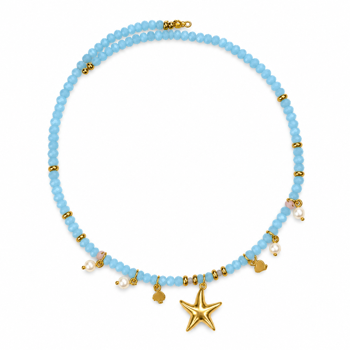 Starfish Szn – Aqua Beaded Starfish Charm Necklace