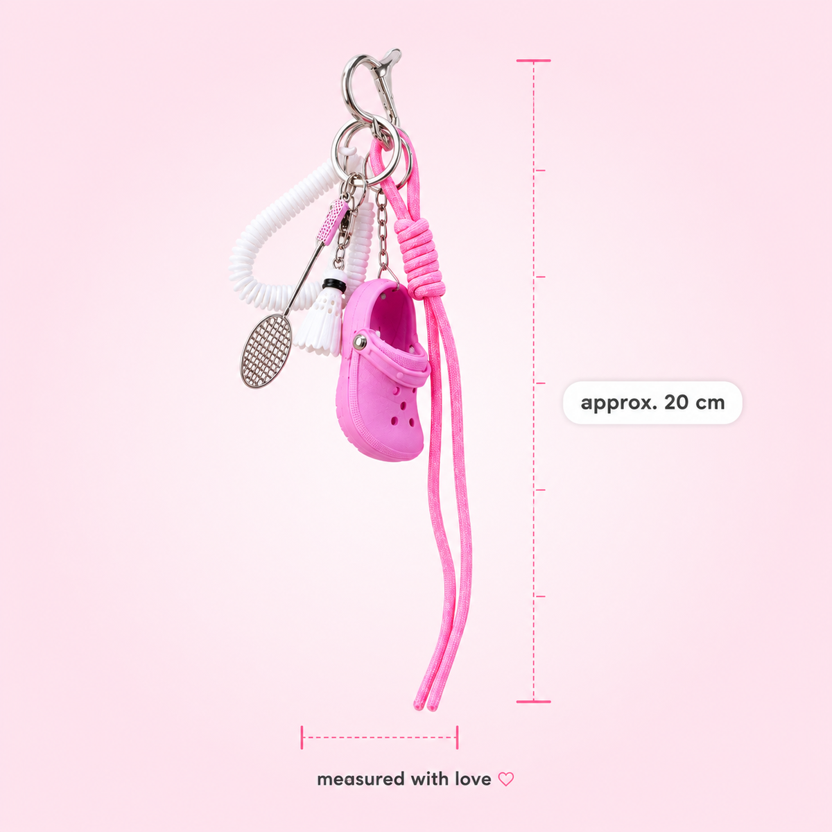 Pink Sporty Charm Set – Badminton, Clogs & Wrist Strap Bag Charm