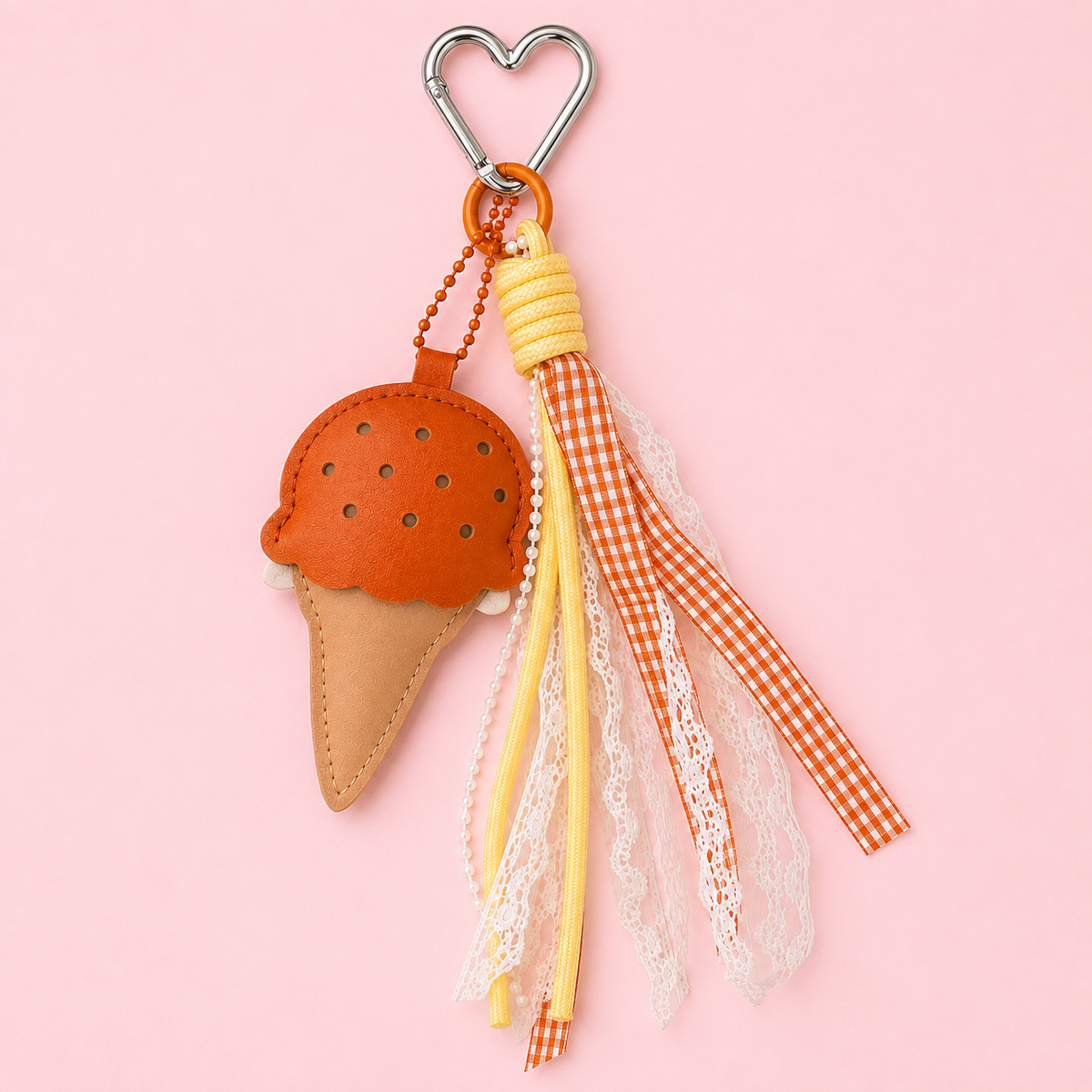 Kawaii ice cream keychain charm with yellow braided cord – photo 4