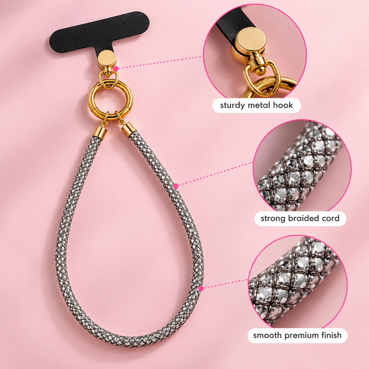 Silver Lining – Braided Wrist Strap Phone Charm