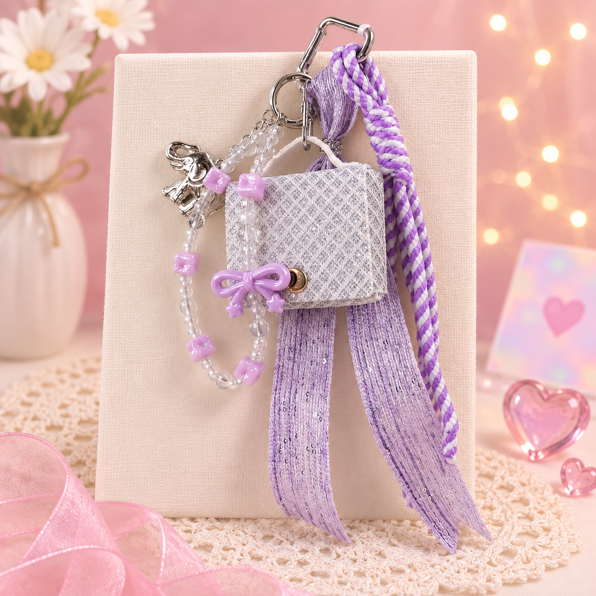 Cutesto lavender elephant bag charm – 5-in-1 detachable multi-element charm