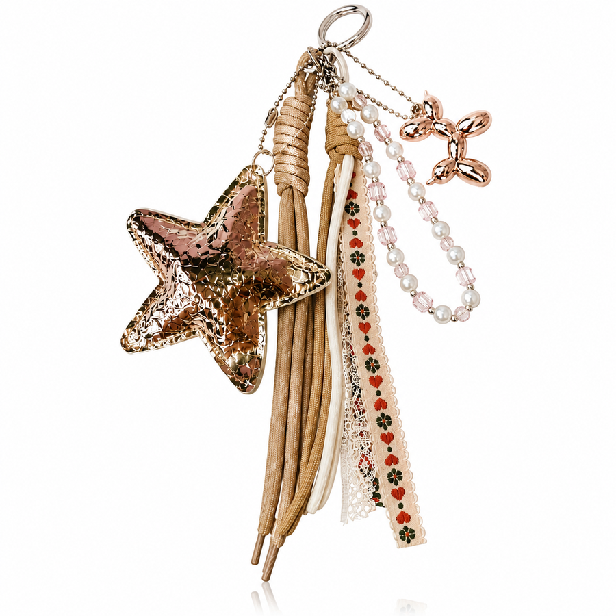 Large gold star charm with multi-layered lace cord – photo 2
