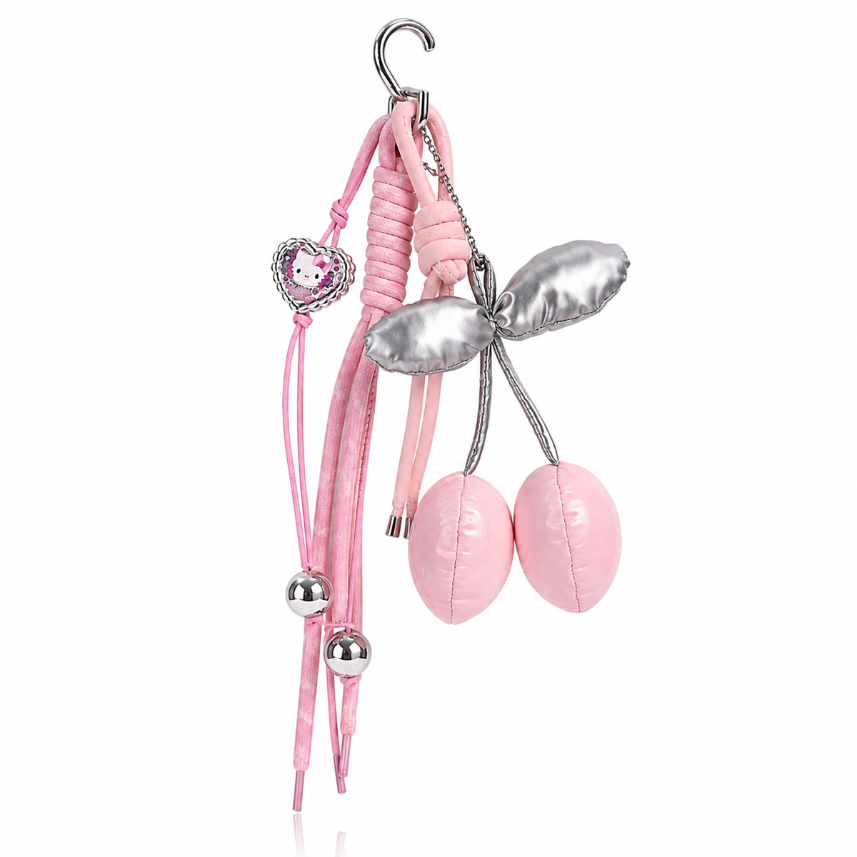 Cherry charm with pink braided cord and decorative charm cord – photo 2