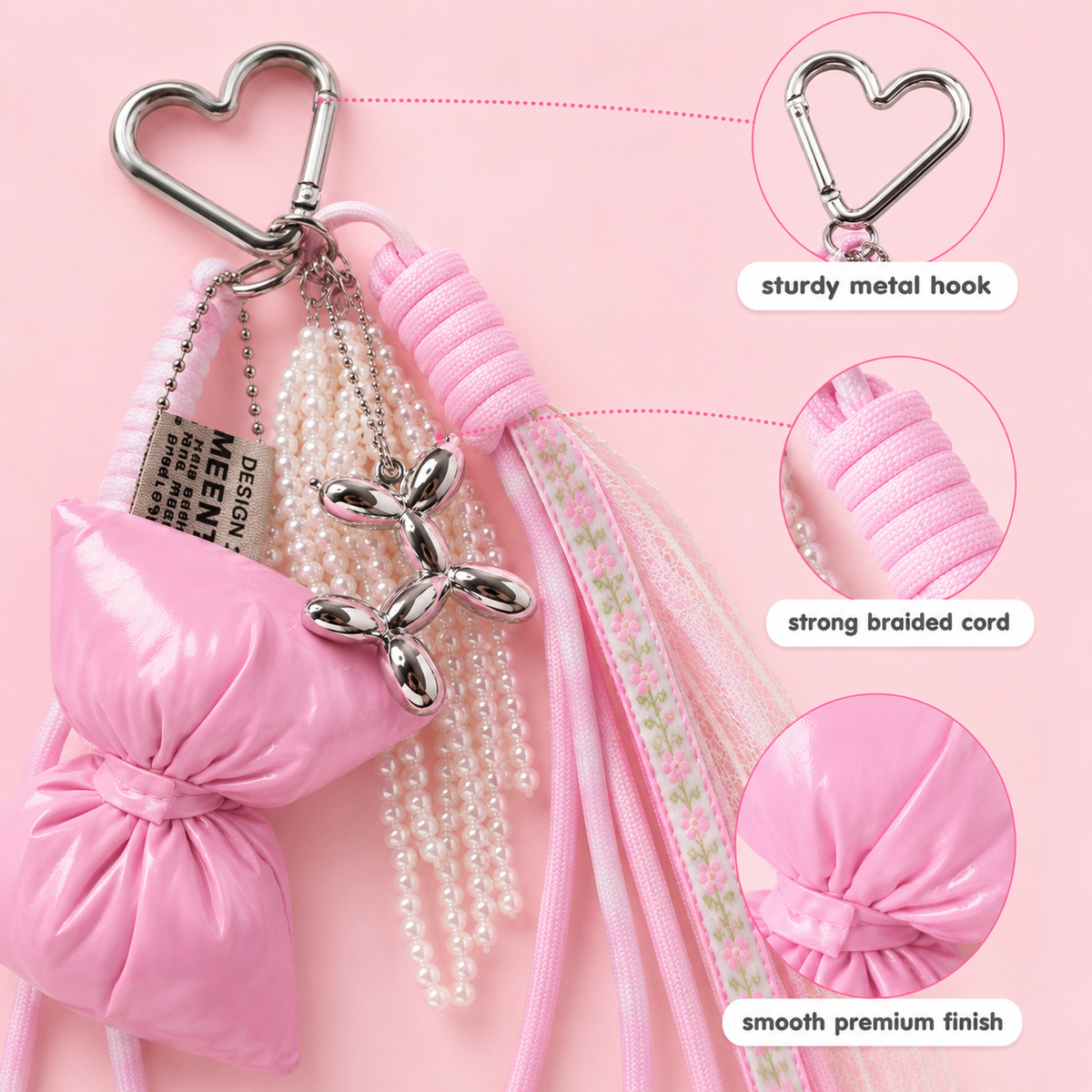 Detachable coquette bow bag charm for handbags and totes – photo 4