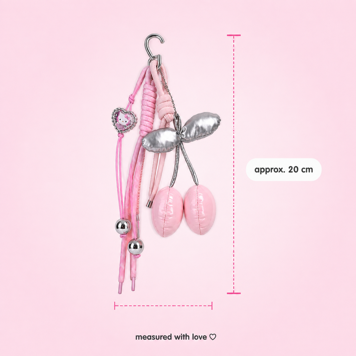 Cute pink cherry purse charm by Cutesto – kawaii accessory – photo 5