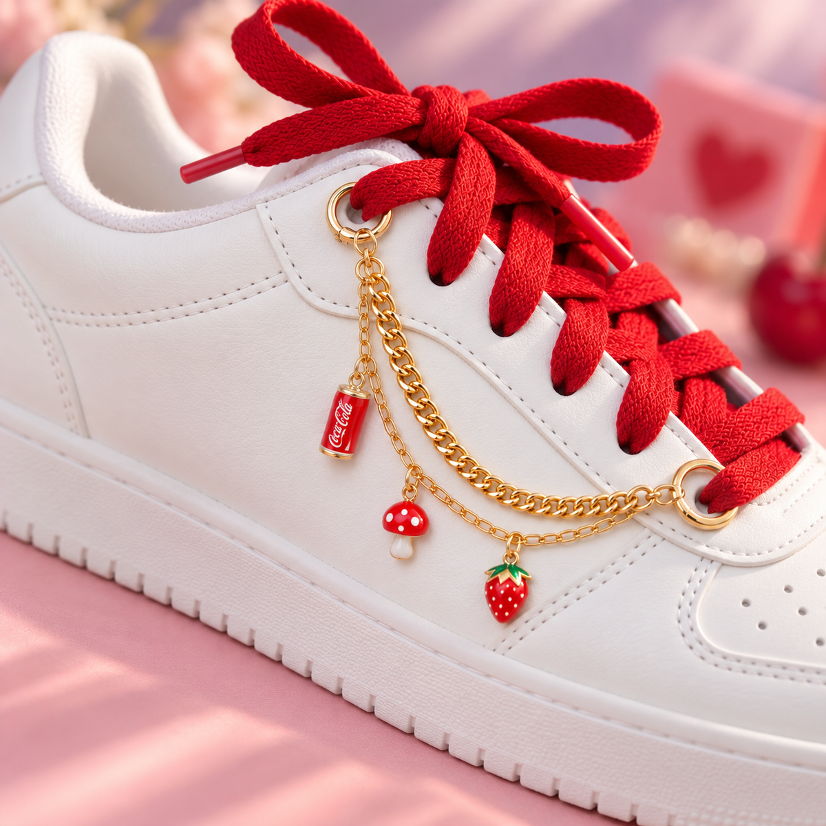 Red Flag – Strawberry & Mushroom Gold Chain Shoe Charm