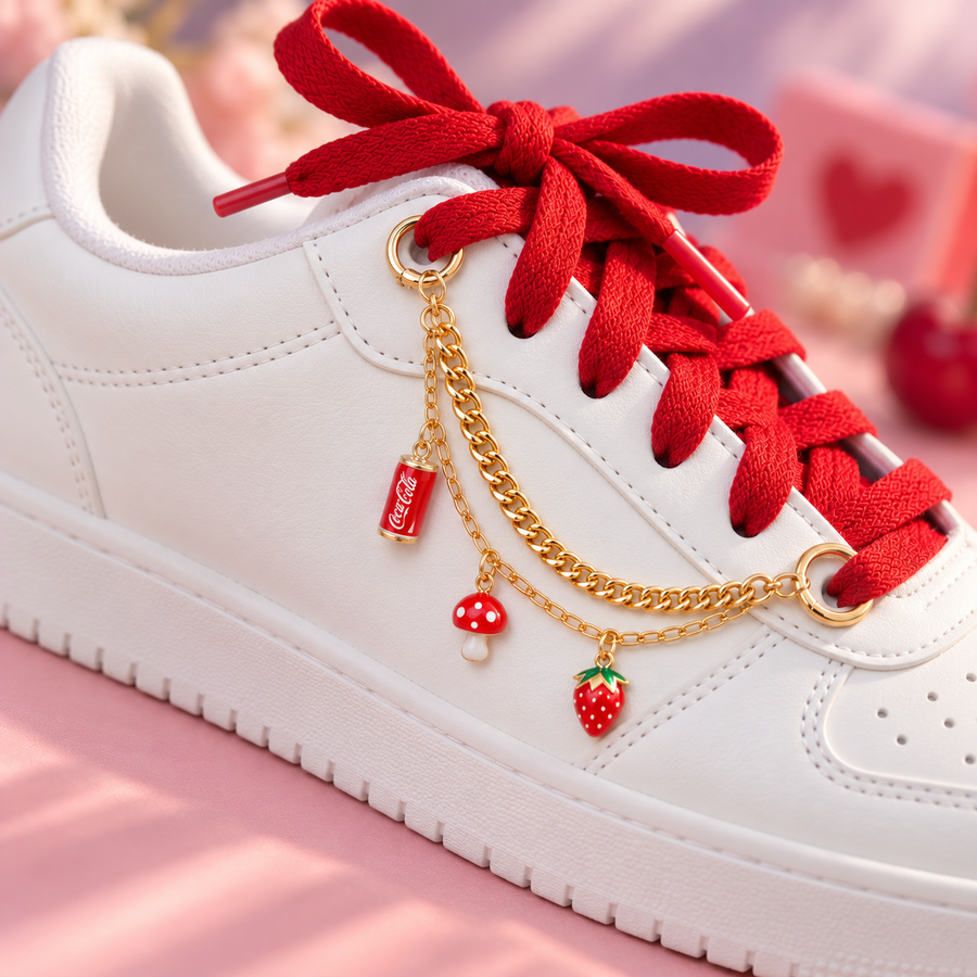 Red Flag – Strawberry & Mushroom Gold Chain Shoe Charm