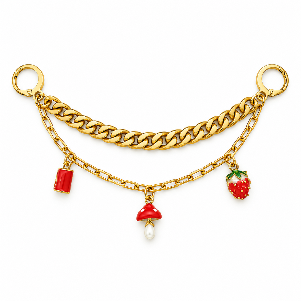 Red Flag – Strawberry & Mushroom Gold Chain Shoe Charm