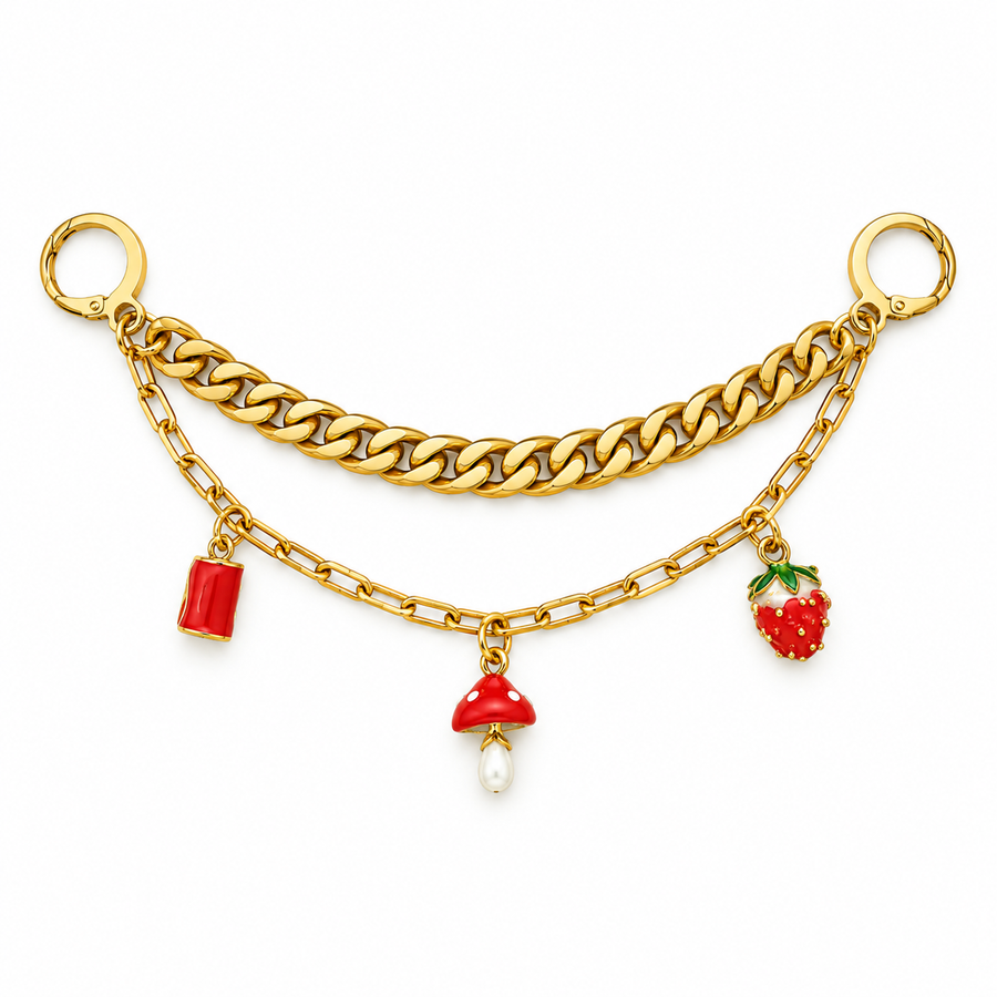 Red Flag – Strawberry & Mushroom Gold Chain Shoe Charm