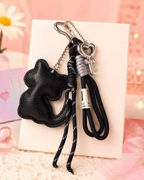Cutesto black cat bag charm – cute detachable multi-layered keychain charm