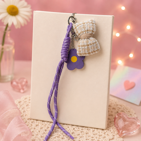 Lavender Flower & Cream Bow Phone Charm – Cute Charm Strap