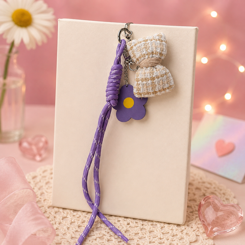 Lavender Flower & Cream Bow Phone Charm – Cute Charm Strap
