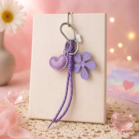 Lavender Flower Phone Charm – Cute Heart & Metal Flower Charm Strap