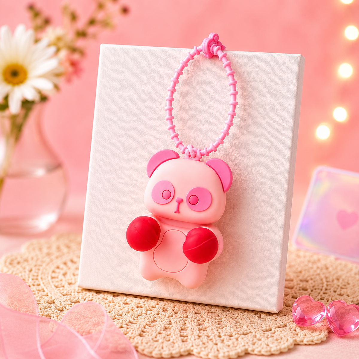 Pink Boxing Glove Pop-Up Squeeze Toy Keychain – Stress Relief Fidget Charm