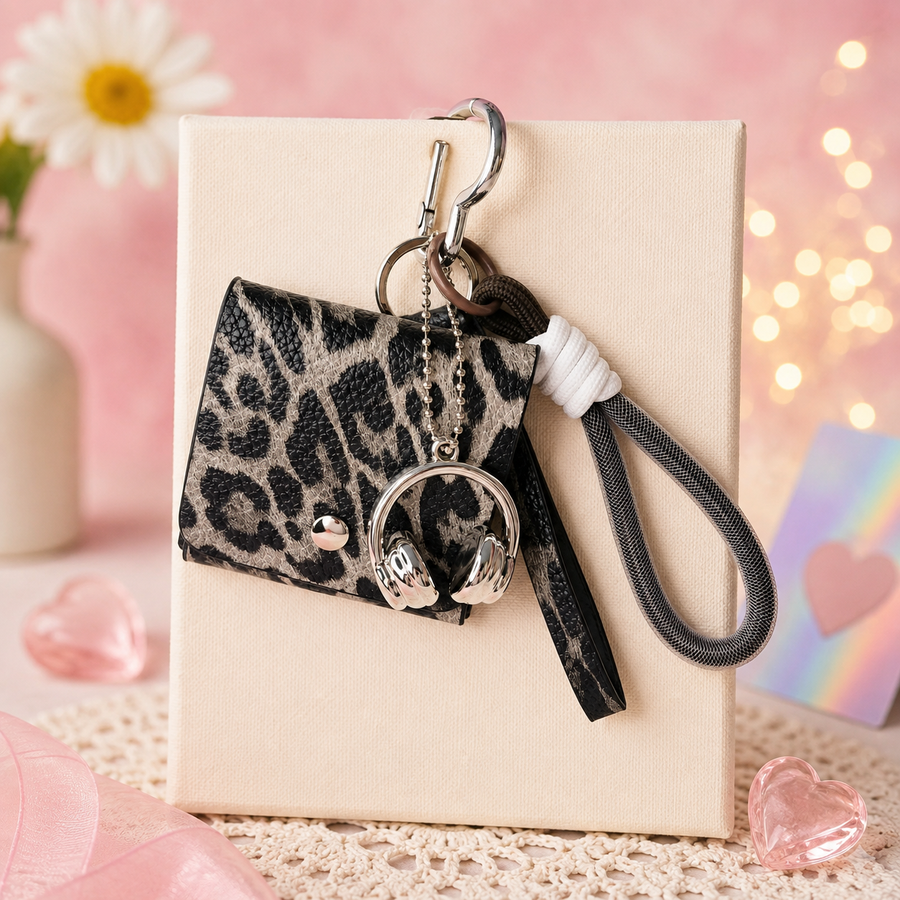 Cutesto leopard print coin pouch bag charm – mini purse keychain charm