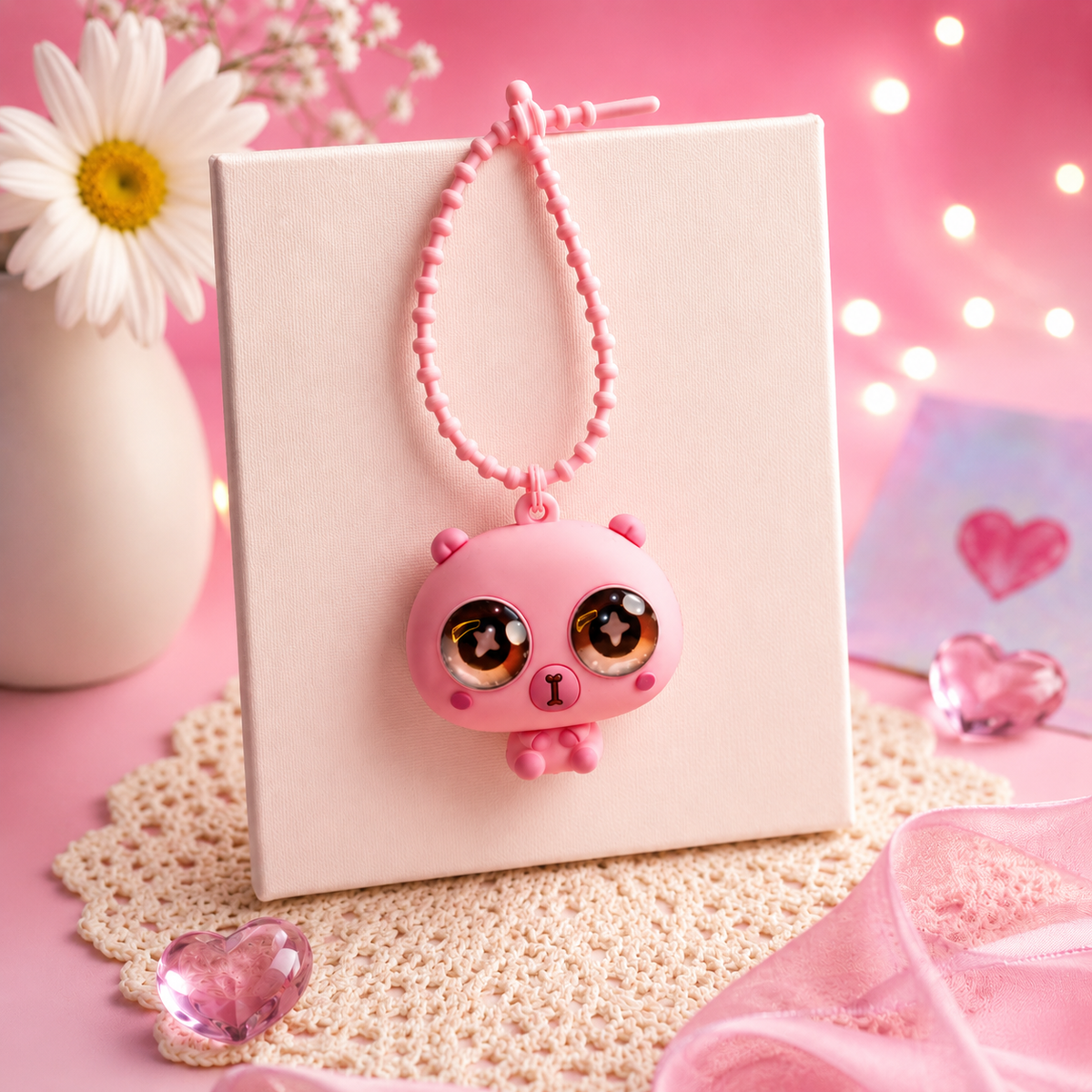 Pink Panda Pop-Up Eyes Squeeze Fidget Toy – Cute Silicone Sensory Keychain